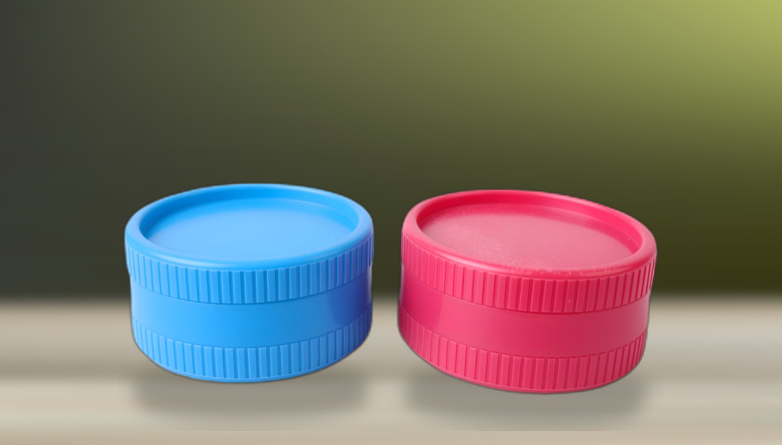 Two-part acrylic hemp grinder in blue and pink