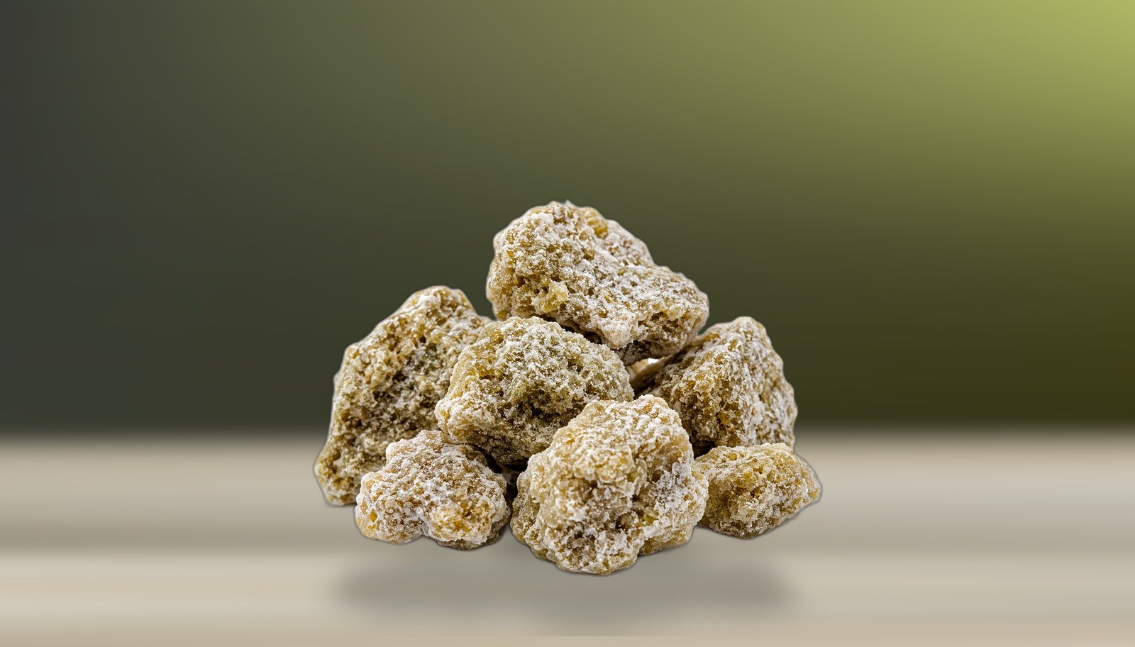 Frosted hemp extract nuggets, macro product photo